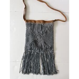 Free People Bohemian Fringe Bag Cow Suede Silver Metal Hippie Western Cowgirl